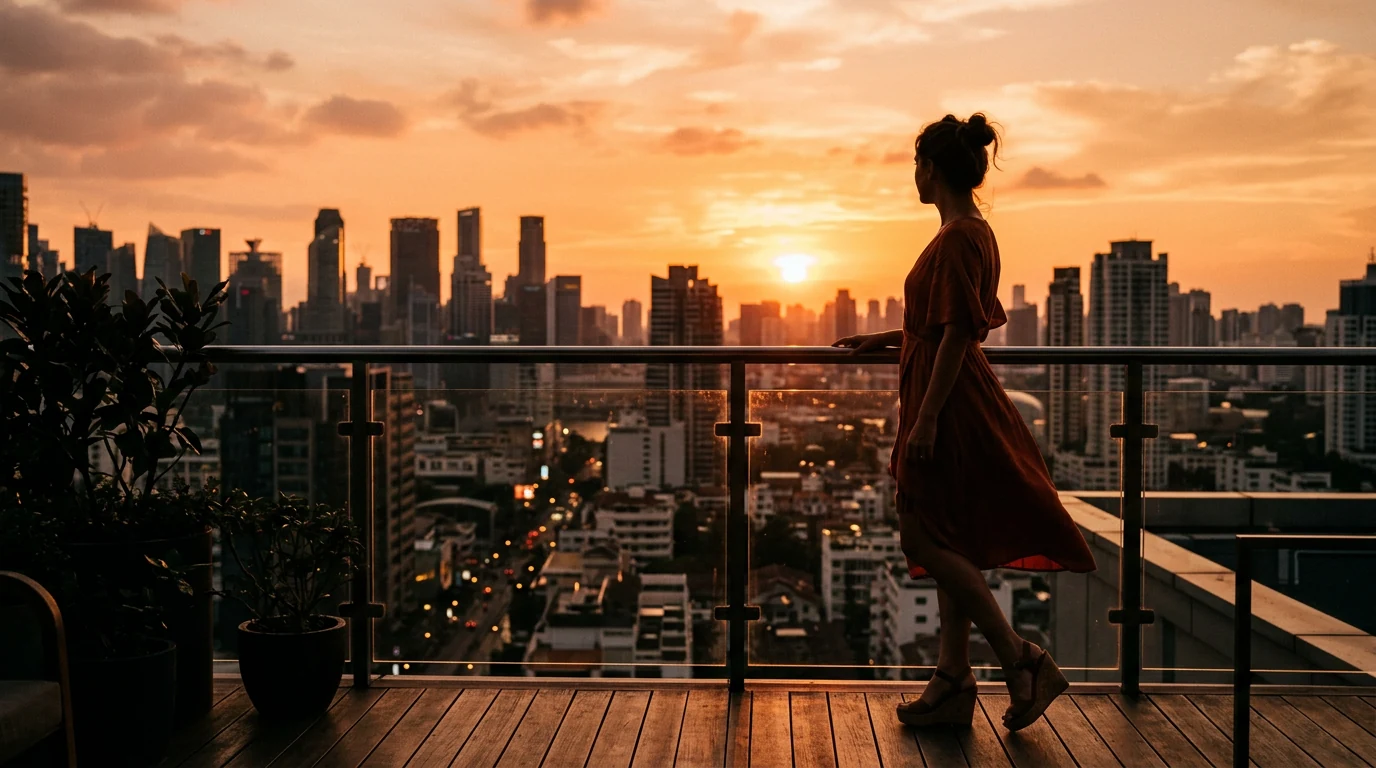 Coucher de soleil urbain en sandales compensées
