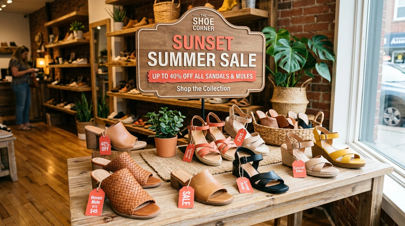 Présentation promotionnelle sandales et mules en soldes